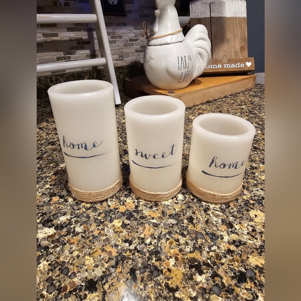 Laura Ashley Rustic Cream Candle Set with Jute Accent